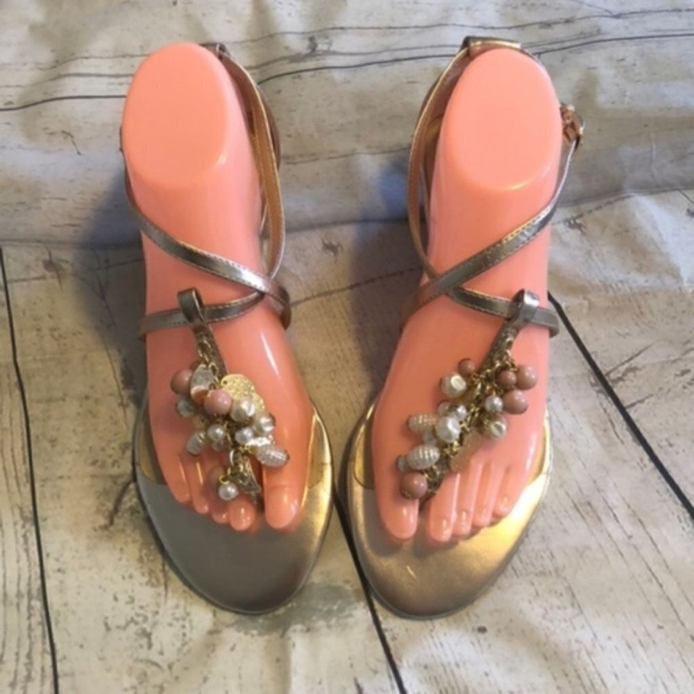 Tahari Sandals Beaded Silver Small Heel Sandals 7.5